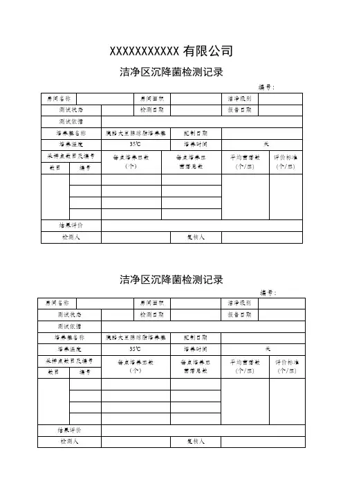 洁净区沉降菌检测记录