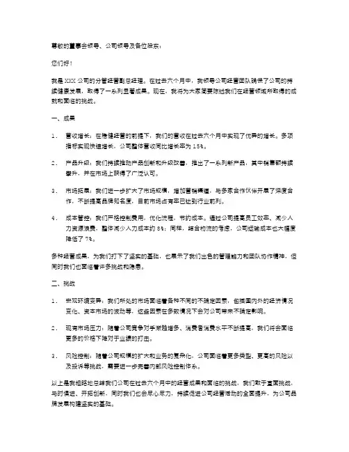 分管经营副总经理述职报告