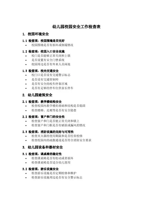 幼儿园校园安全工作检查表