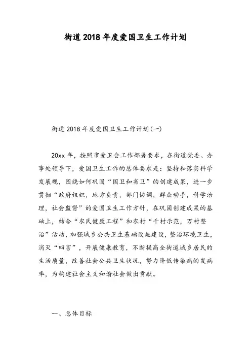 街道2018年度爱国卫生工作计划