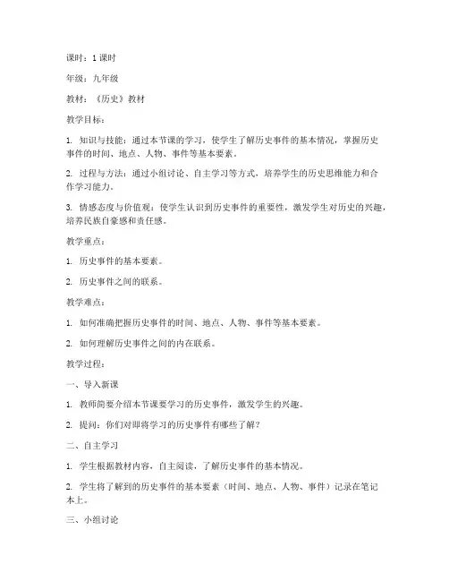 五分钟试讲历史课教案模板