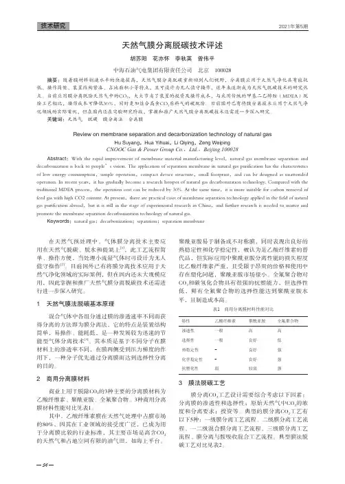 天然气膜分离脱碳技术评述