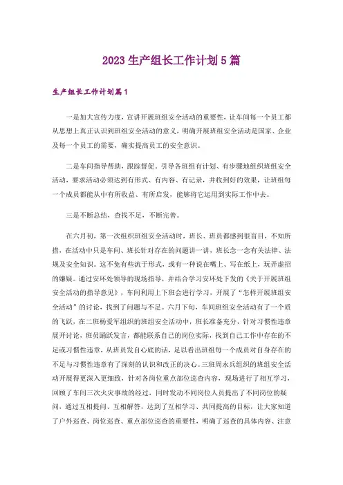 2023生产组长工作计划5篇