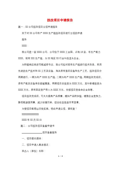 技改项目申请报告