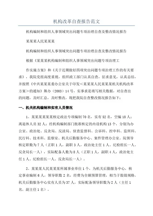 机构改革自查报告范文