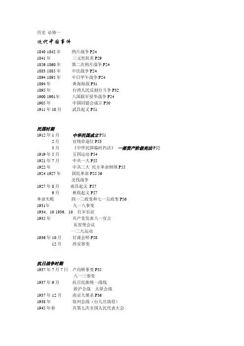 高中历史 时间表 必修一必修二