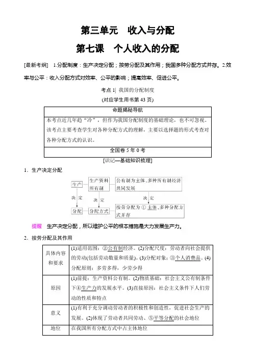 2019版高考政治一轮复习人教版文档：必修1_第3单元_第7课_个人收入的分配