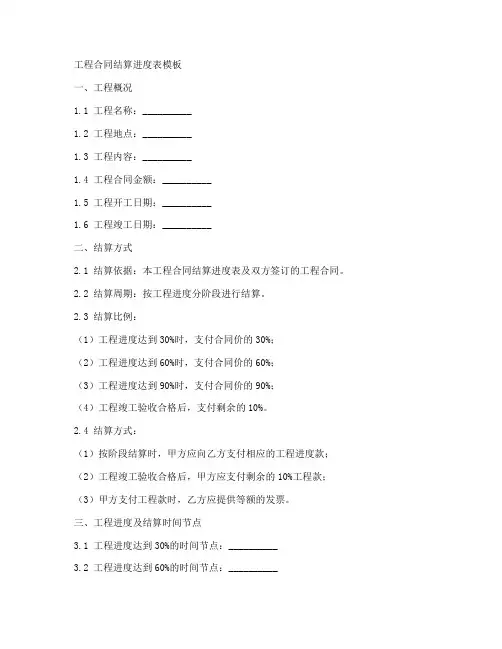 工程合同结算进度表模板