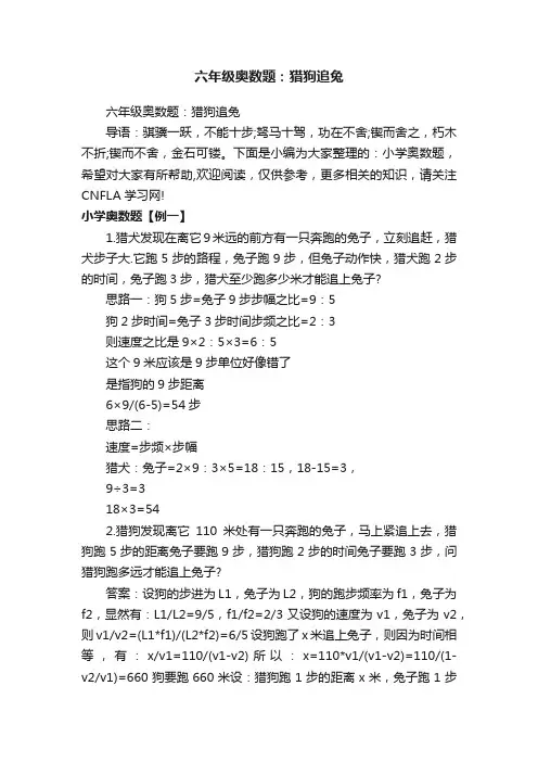 六年级奥数题：猎狗追兔