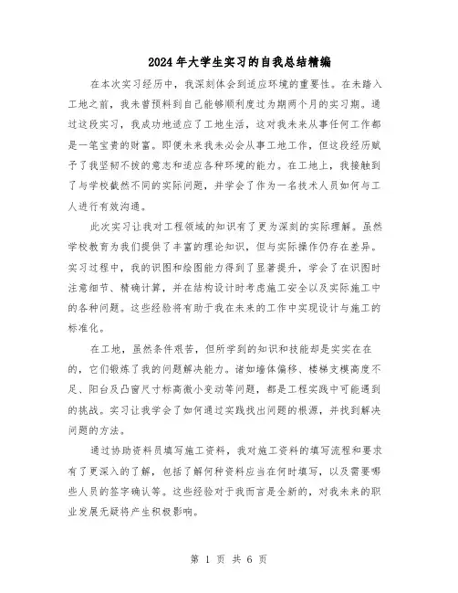 2024年大学生实习的自我总结精编（5篇）