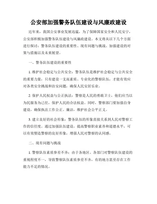 公安部加强警务队伍建设与风廉政建设