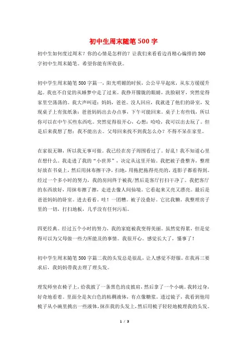 初中生周末随笔500字