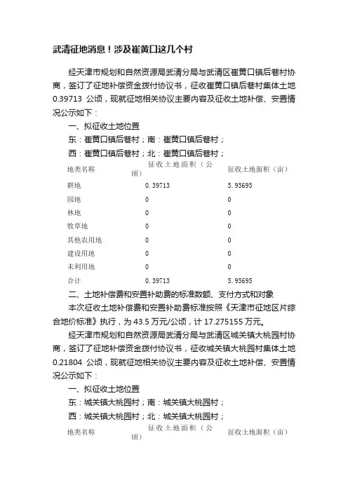 武清征地消息！涉及崔黄口这几个村