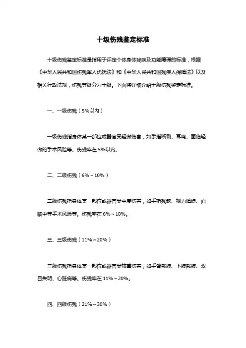 十级伤残鉴定标准