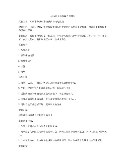 初中化学实验探究题教案