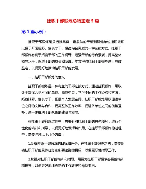 挂职干部锻炼总结鉴定5篇