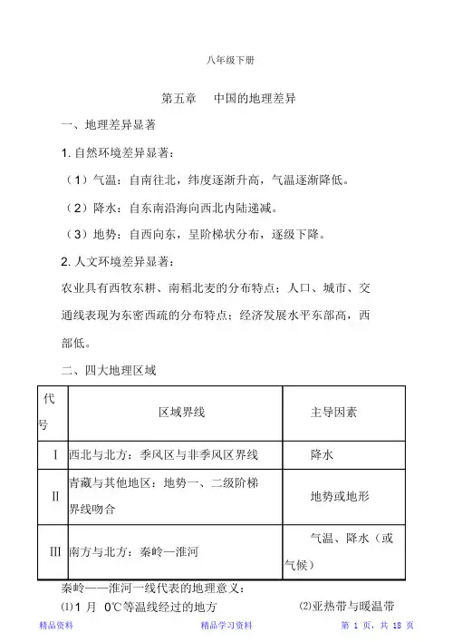最全面人教版八年级下册地理知识点总结最新(精华版)