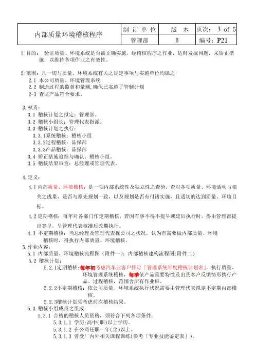 内部品质环境稽核程序