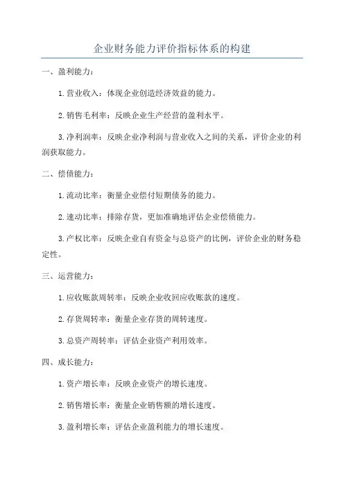 企业财务能力评价指标体系的构建