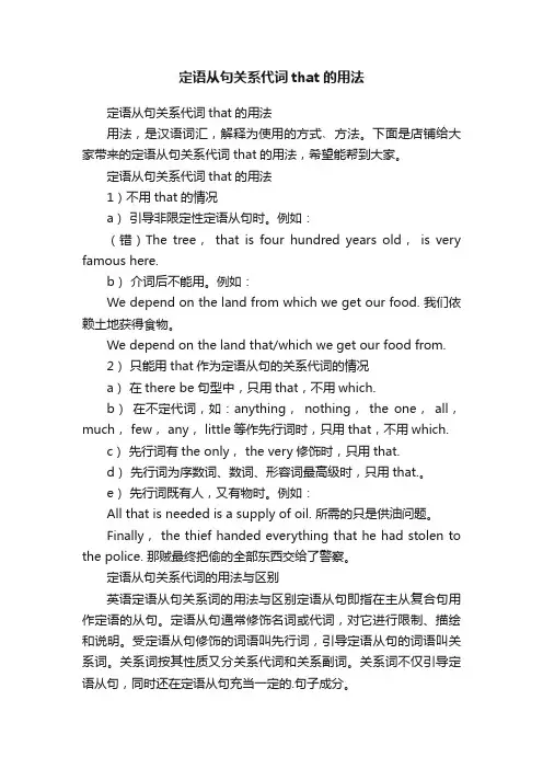 定语从句关系代词that的用法