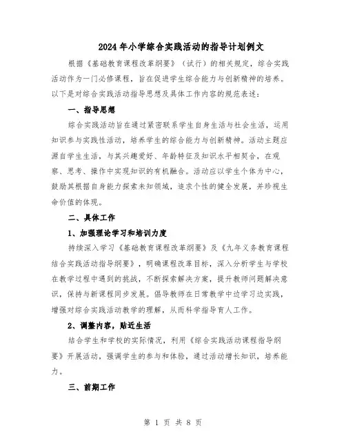 2024年小学综合实践活动的指导计划例文（三篇）