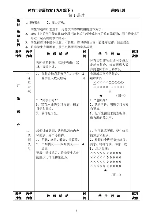 (完整word版)九年级 体育与健康教案(全)
