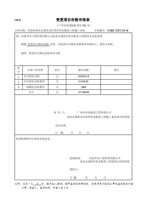 轻型井点试验单价报告