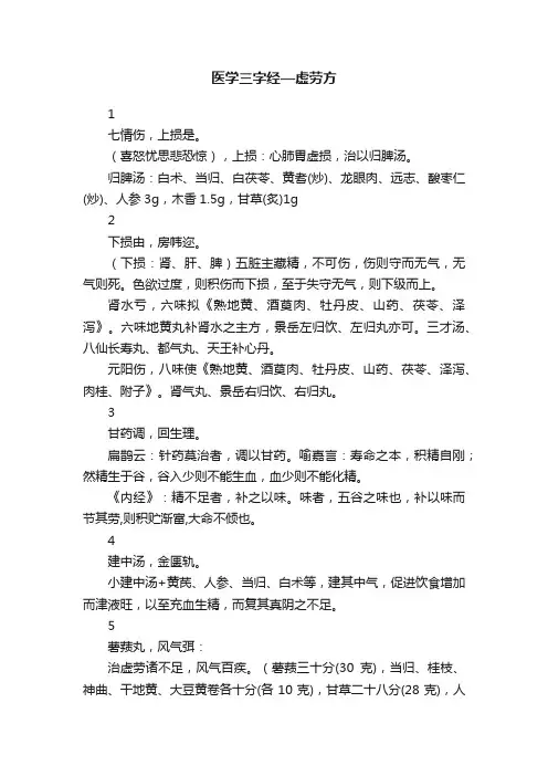 医学三字经—虚劳方