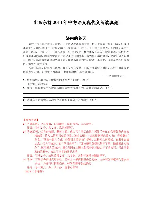 山东东营2014年中考语文现代文阅读真题