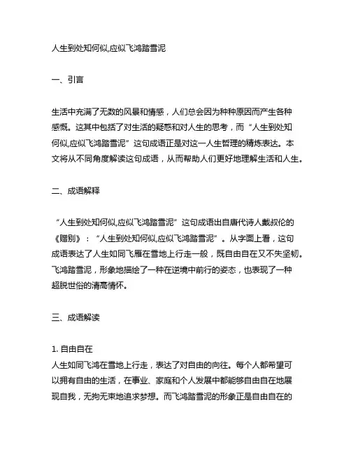 人生到处知何似,应似飞鸿踏雪泥提炼成语