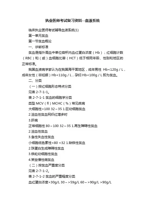执业医师考试复习资料--血液系统