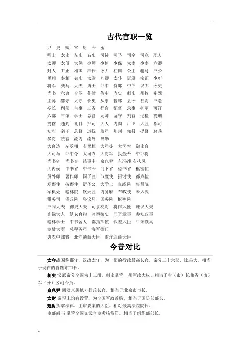古代官职一览