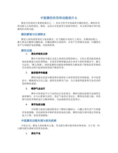 中医脾的作用和功能是什么