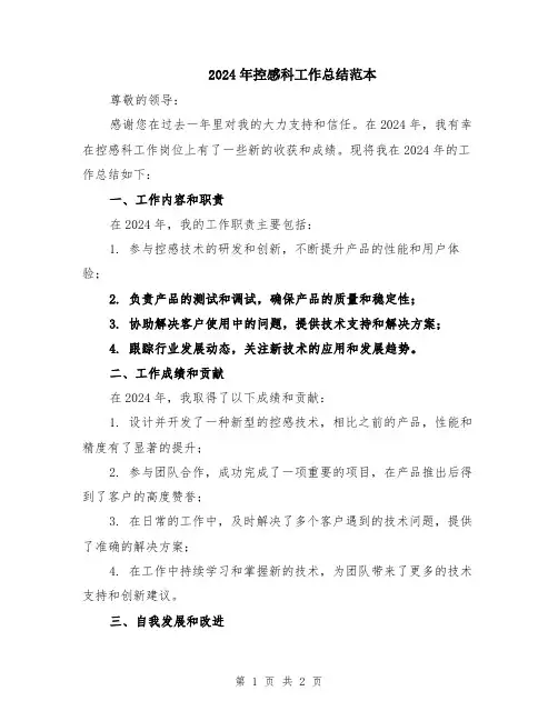 2024年控感科工作总结范本