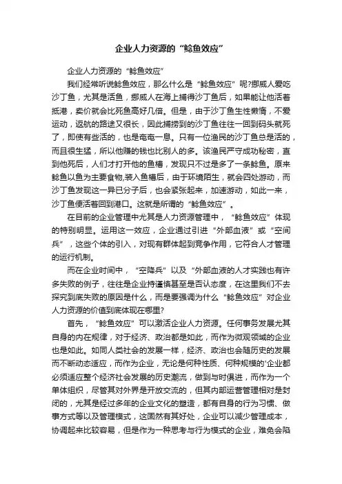 企业人力资源的“鲶鱼效应”