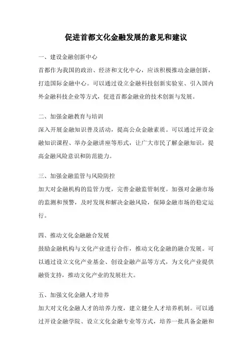 促进首都文化金融发展的意见和建议