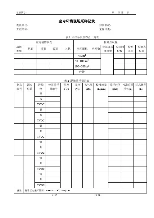 空气检测现场采样记录