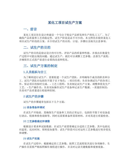 某化工项目试生产方案