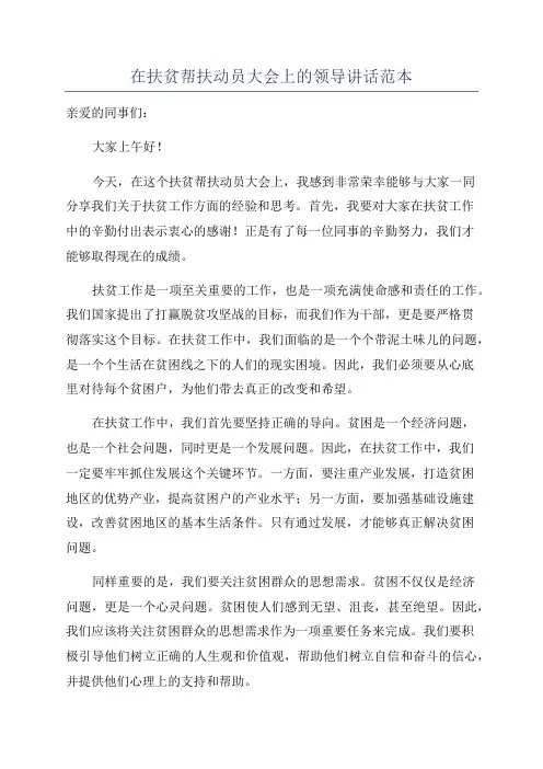在扶贫帮扶动员大会上的领导讲话范本