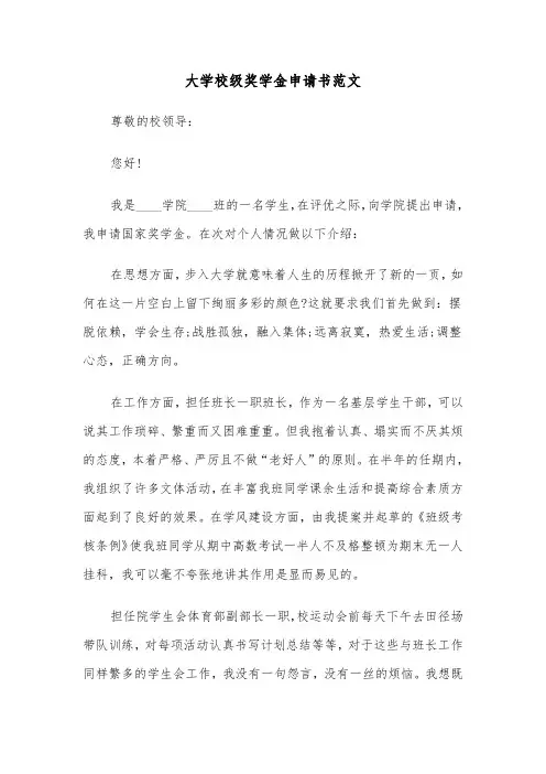 大学校级奖学金申请书范文(三篇)