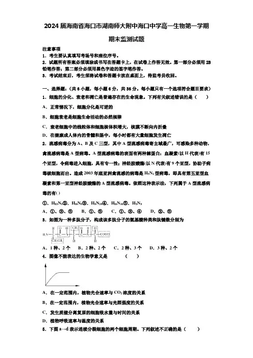 2024届海南省海口市湖南师大附中海口中学高一生物第一学期期末监测试题含解析