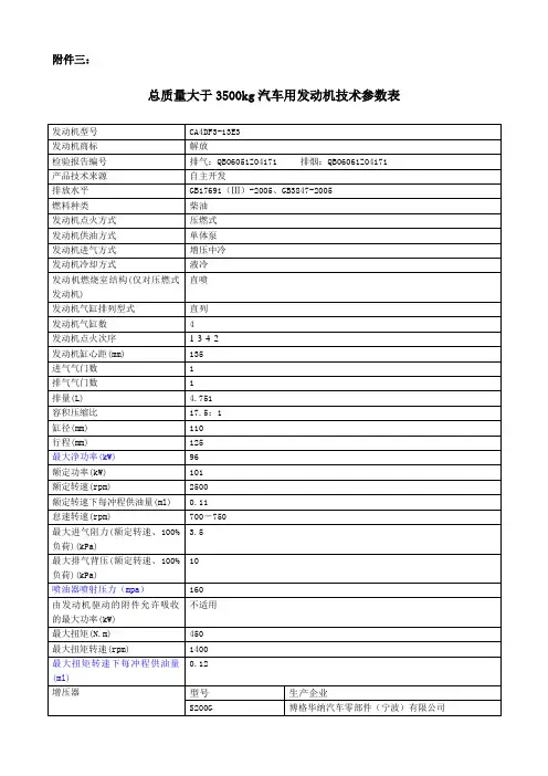 CA4DF3-13E3发动机技术参数表