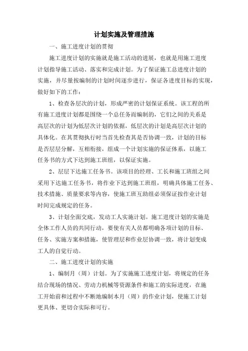 计划实施及管理措施