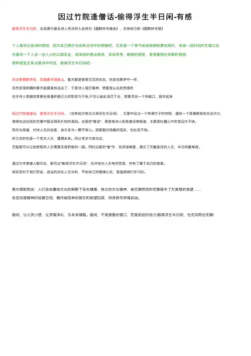 因过竹院逢僧话-偷得浮生半日闲-有感