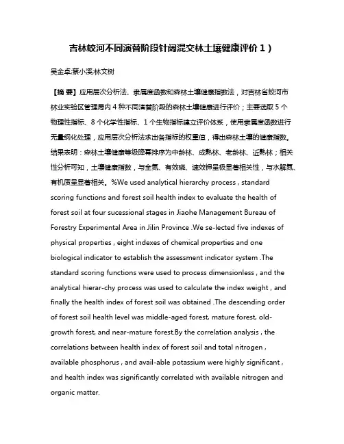 吉林蛟河不同演替阶段针阔混交林土壤健康评价1）