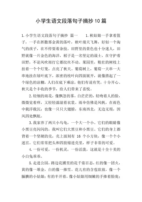 小学生语文段落句子摘抄10篇