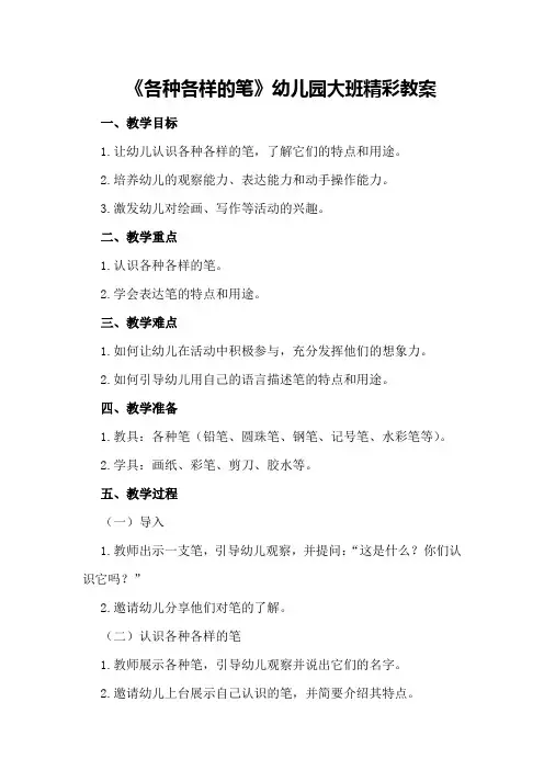2024年《各种各样的笔》幼儿园大班精彩教案