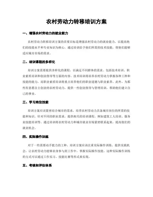 农村劳动力转移培训方案
