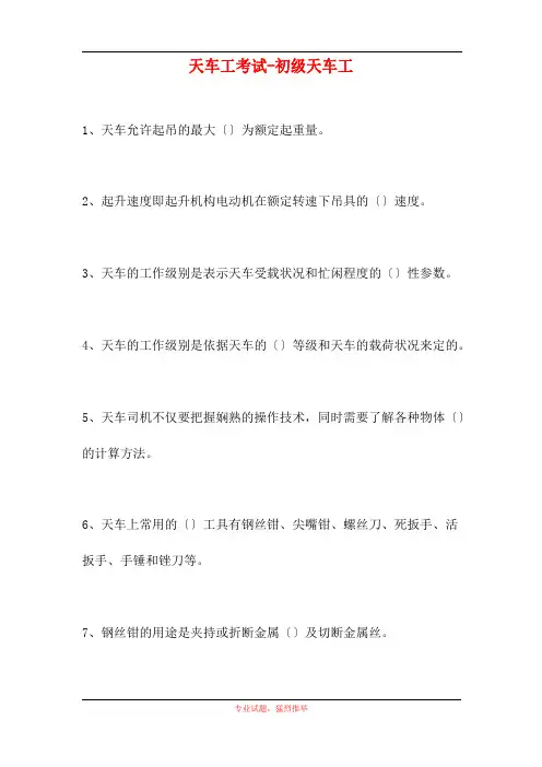 2023年天车工考试初级天车工(试题)