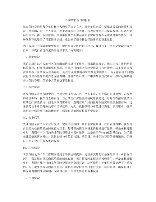 社保的自查自纠报告